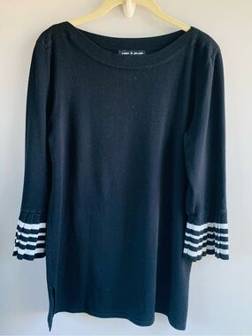 Cable & Gauge Lightweight Sweater Pleats Stripes Monotone Office Work EUC Medium
